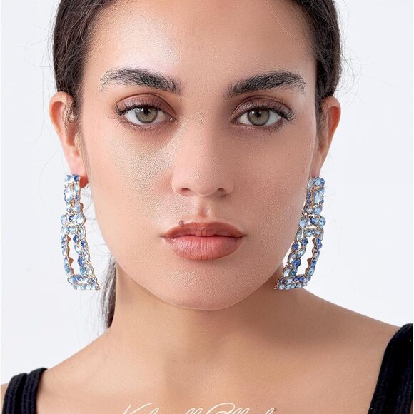 Chunky Geometric Rhinestone Dangle Earrings for Women - Bold Statement Jewelry - Picture 3 of 7